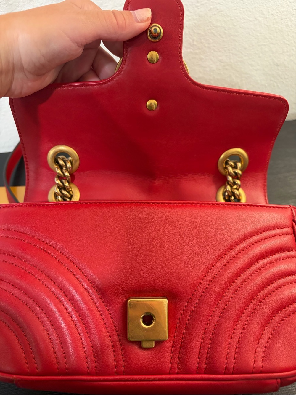 Gucci GG Marmont Small Shoulder Bag in Red - Picture 9 of 16